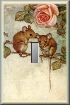 Mice Telling Secrets Under Pink Rose Single Switch Plate