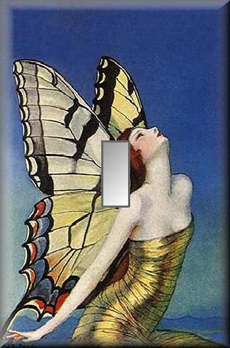 Beautiful Fairy Woman Butterfly Wings Single Switch Plate