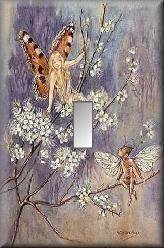 Fairy and Pixie on Blossoming Branches Single Switch Plate