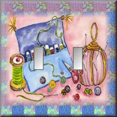 Embroidery Sewing Notions Illustration Jewel Tones Double Switch Plate