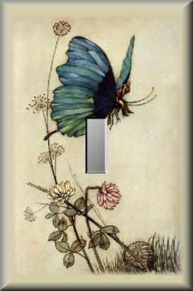 Butterfly Winged Fairy Flying Over Wildflowers Single Switch Plate