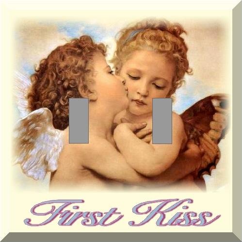 Two Winged Cherubs Share First Kiss Double Switch Plate
