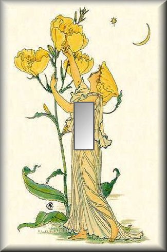Yellow Primrose Fairy with Blossoms Single Switch Plate