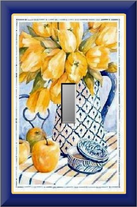 Yellow Tulips in Blue White Pitcher Single Switch Plate