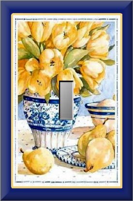 Yellow Tulips in Blue White Vase Single Switch Plate