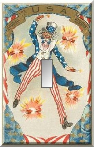 1880s Postcard Uncle Sam Firecrackers Single Switch Plate #1