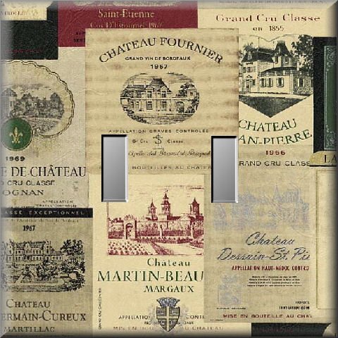 Vintage Wine Label Collage Cool Tones Double Switch Plate