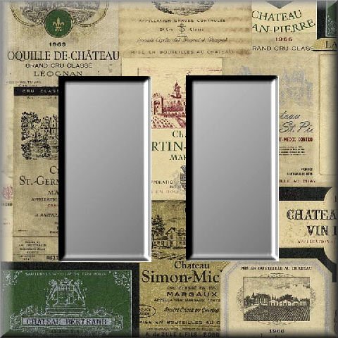 Vintage Wine Label Collage Cool Tones Double Rocker Switch Plate