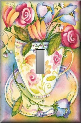 Roses in Pretty Floral Teacup Single Switch Plate