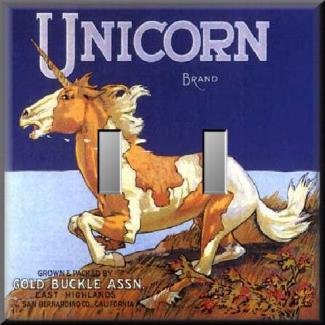 Vintage Unicorn Fruit Crate Label Double Switch Plate