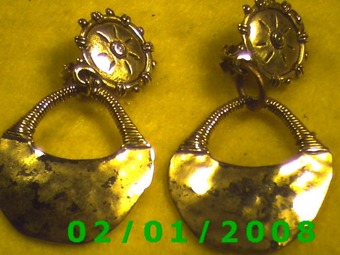 Gold Button n Bag Clip On Earrings