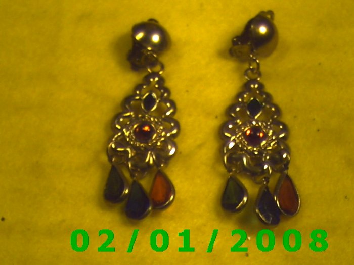 Gold w/Emerald, Sapphire n Ruby Clip On Earrings
