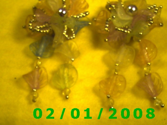 Silver w/Beads n Petals, Flower Clip On Earrings