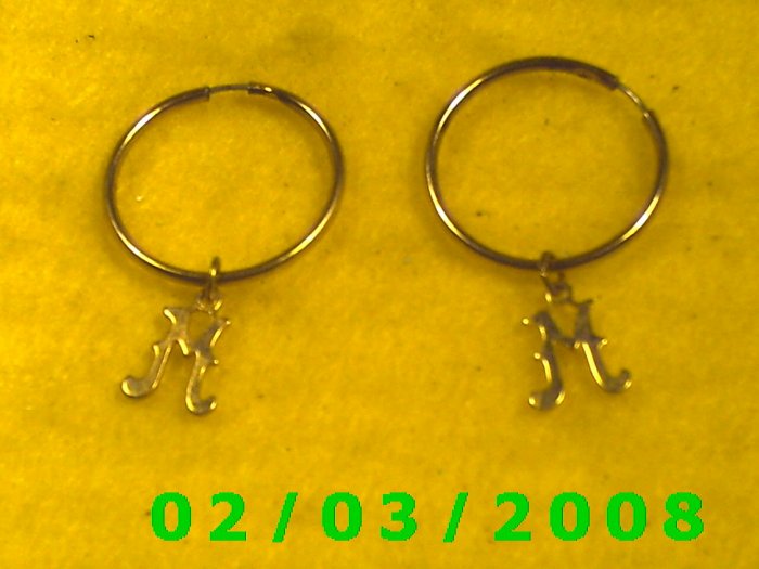 Gold Hoop w/Letter M Pierced Earrings