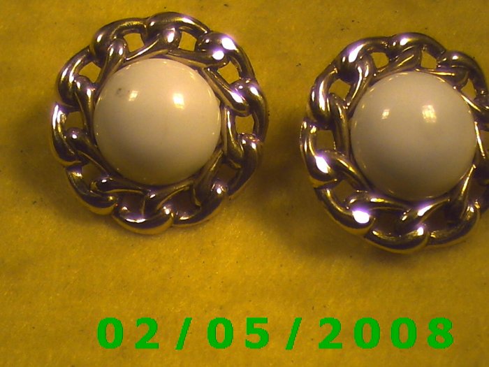 Gold n White Pierced Earrings