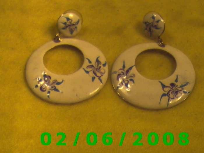 Wide Hoop w/ Floral Design Pierced Earrings