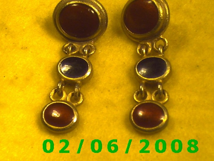 Gold Dangle w/Red n Black Buttons Pierced Earrings