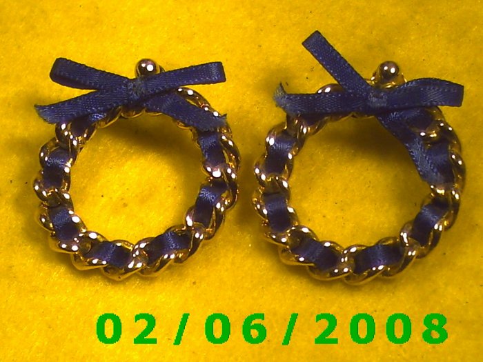 Gold w/Blue Ribbon Pierced Earrings