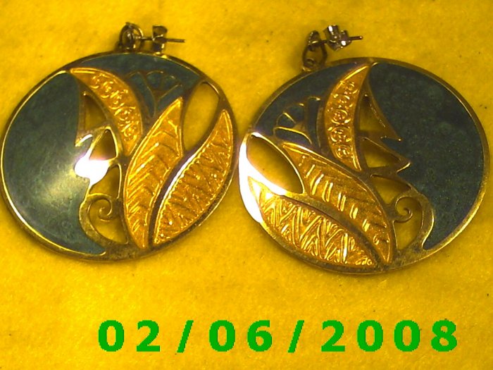 Green n Gold Sphears Pierced Earrings
