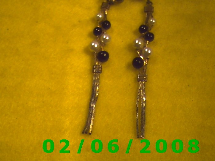 Gold, Bead n Pearl Dangle Pierced Earrings
