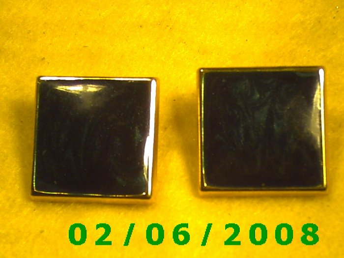 Gold n Green Squares Pierced Earrings