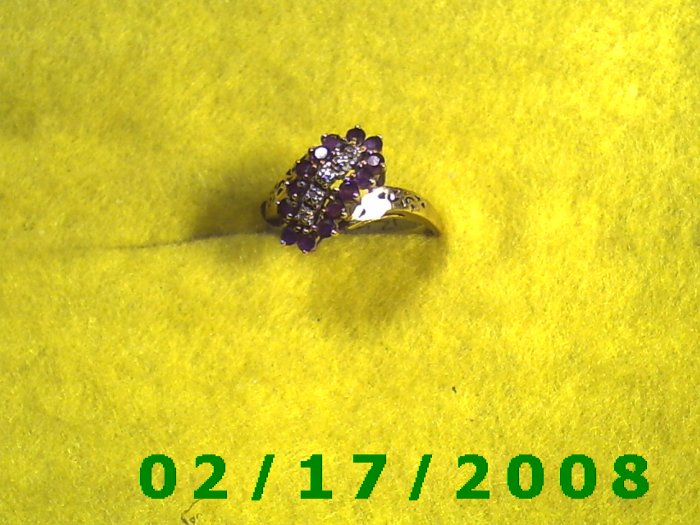 Ring Solid Gold, 10kt w/diamonds + rubys size 10 (011)
