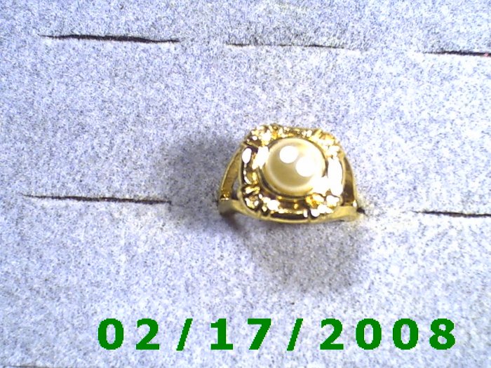 Gold Plated Ring size 6 w/pearl signed PD
