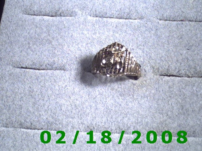 Silver Ring size 5 Diamond cut, flower (002)