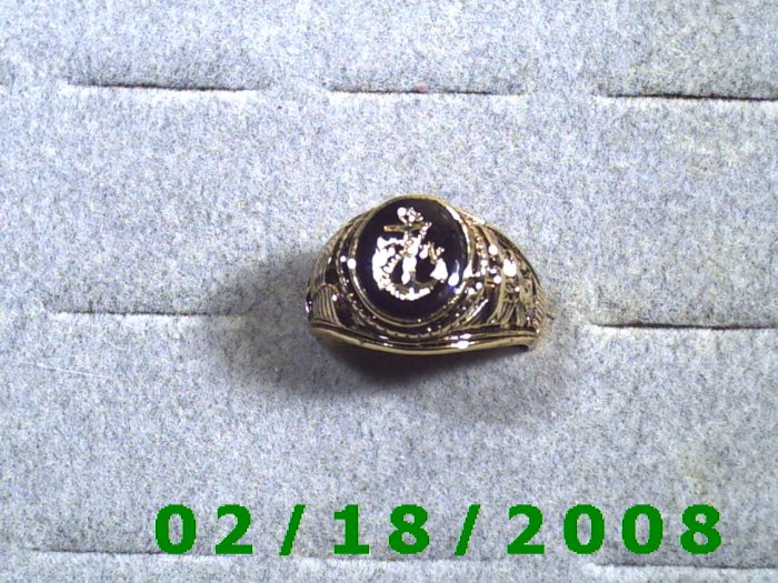 Gold Shield Guard Ring, Navy, size 12, Lifetime Warranty