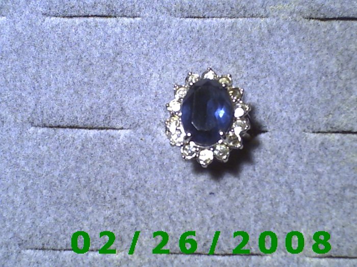 Ring Silver w/blue stone, 14 cz's size 5 (001)
