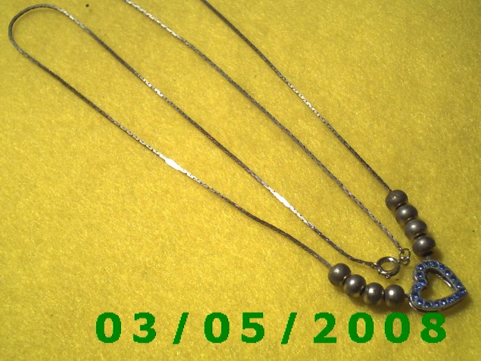 24" Silver Necklace w/8 Beads n Heart (020)