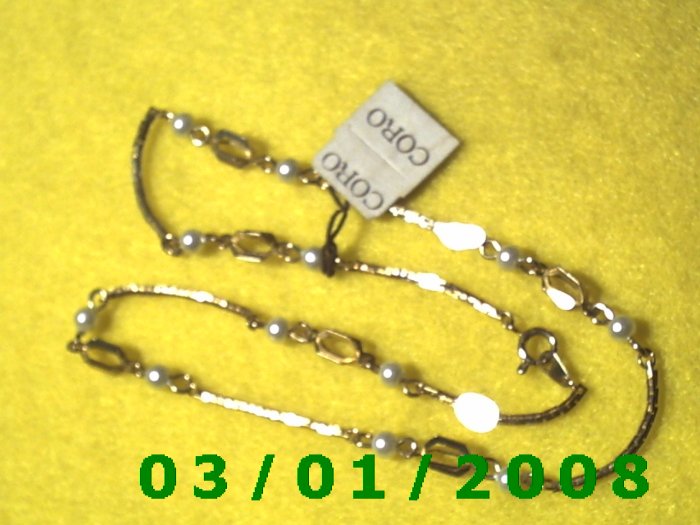 Vintage 15" Gold Plated 50's Necklass w/pearls (010)