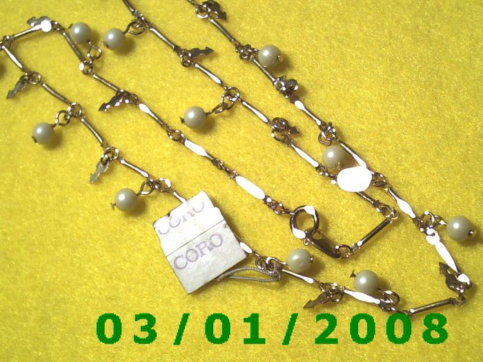 Vintage 19" Gold Plated 50's Necklass w/pearls (015)