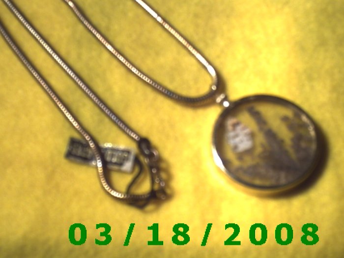 24" 3mm round GoldNecklace w/moth and fern under Glass