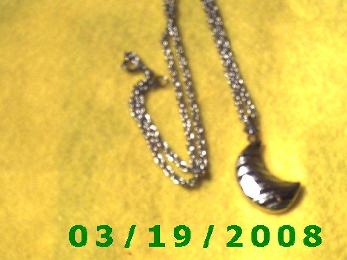 21 1/2" 3mm Silver Necklace w/striped moon charm (014)