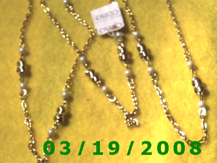 38 1/2" 2mm Gold Necklace w/pearls (016)