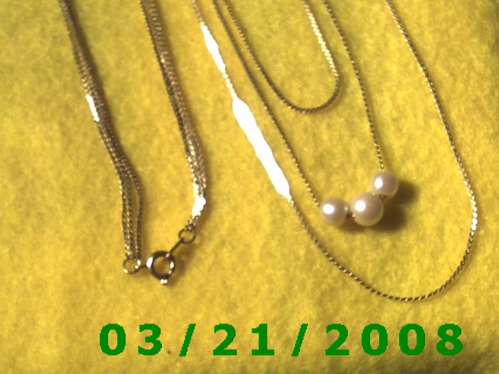 22 1/2" 1mm 3 Strand Gold Necklace w/Pearls (E-4011)