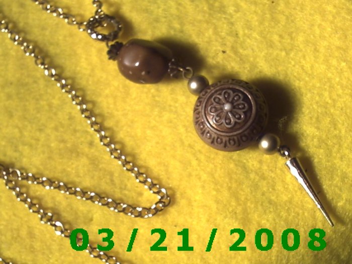 33" 2mm Gold Necklace w/Wood n Metal dangle (E-4013)