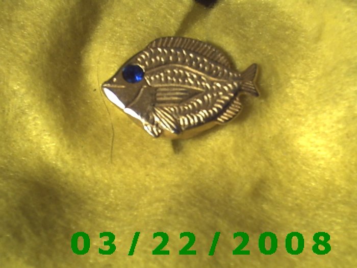 7/8 x 1 1/4" Gold Button Cover (Fish) Sapphire Stone (R006)