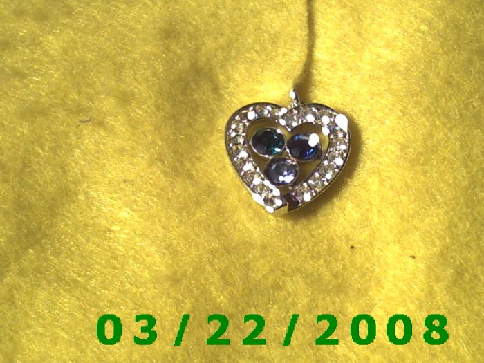 7/8 x 1" Silver Heart w/Emerald, Sapphire, Tourmaline Stone signed Sarah Cov (R002)