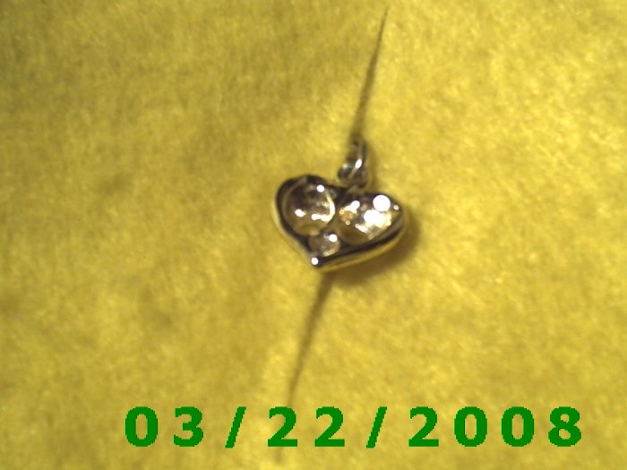 9/16" Silver Heart Charm w/Pink stone (R016)