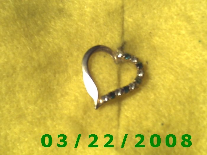 7/8" Silver Heart Charm w/Emeralds n Rhinestones (R032)