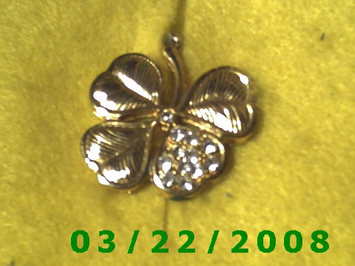 1 1/8 x 1 1/4" Gold 4 leaf clover w/rhinestones (R045)