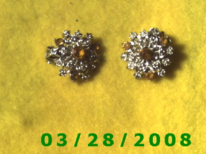 Silver Earrings Clip On w/Stone (009)