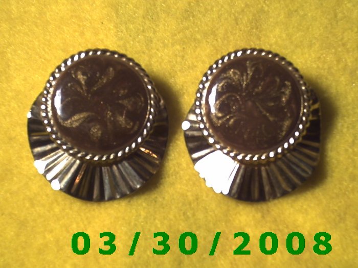 Silver n Brown Pierced Earrings (036)
