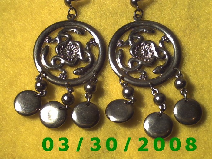 Silver w/snakes and charms Pierced Earrings (040)