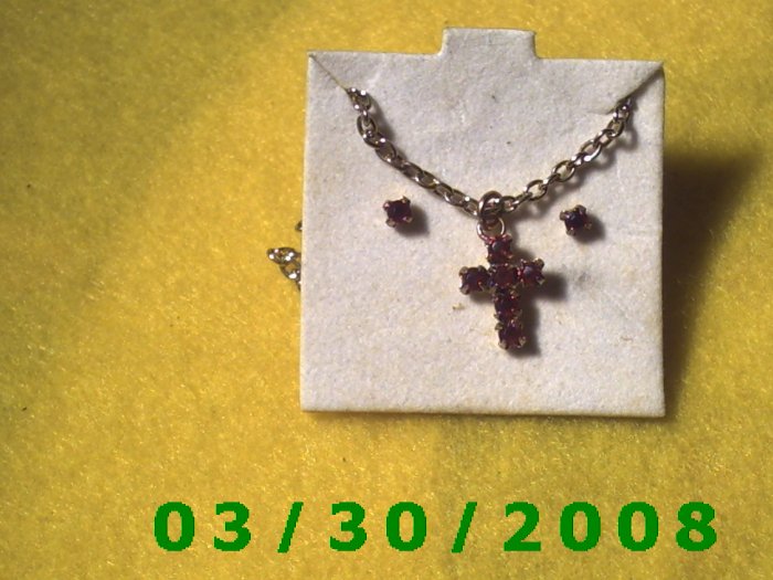 January Birthstone Necklace and Earrings Set Garnet (001)
