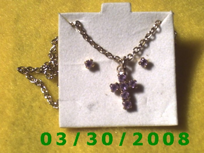 February Birthstone Necklace and Earrings Set Amethyst (002)