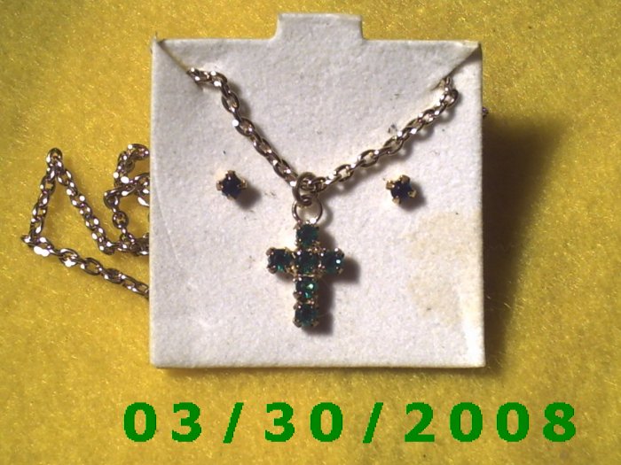 May Birthstone Necklace and Earrings Set Emerald (004)