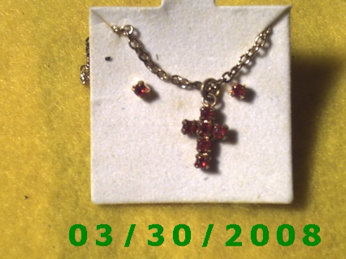 July Birthstone Necklace and Earrings Set Ruby (005)